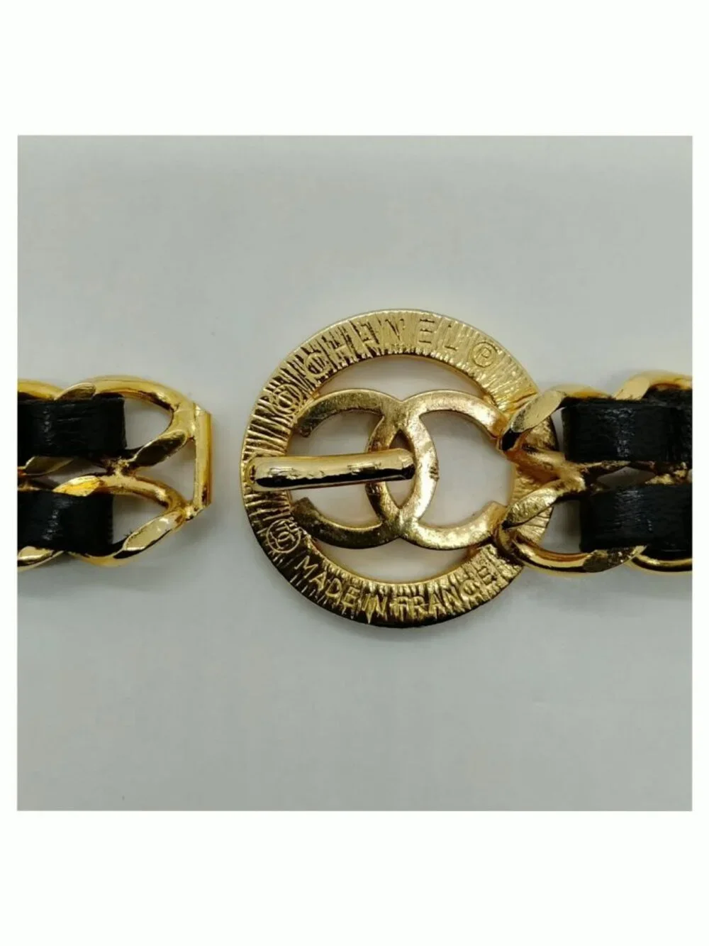Authentic Chanel CC Chain Belt Black Leather Gold Medallion Logo - Picture 7 of 10